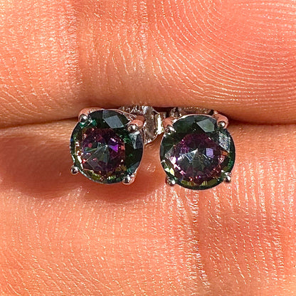 Rainbow Stud Earrings 5mm 925 Sterling Silver CZ