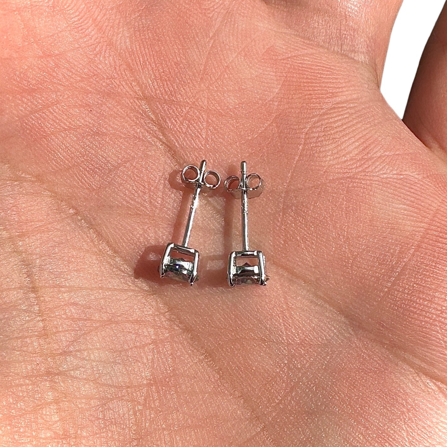 Rainbow Stud Earrings 5mm 925 Sterling Silver CZ