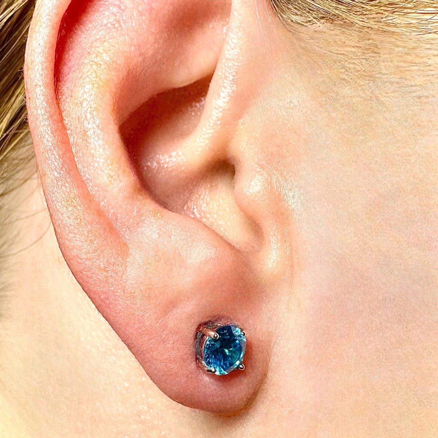 Heart Stud Earrings 5mm 925 Sterling Silver Blue CZ