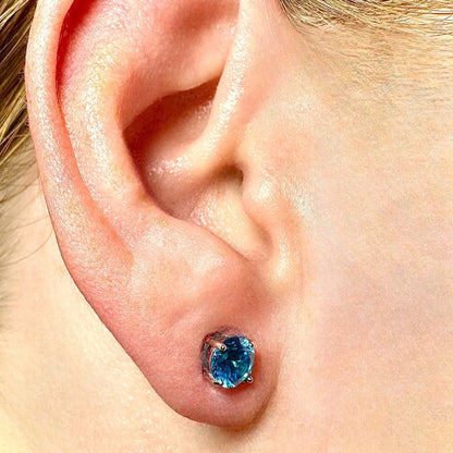 Heart Stud Earrings 5mm 925 Sterling Silver Blue CZ