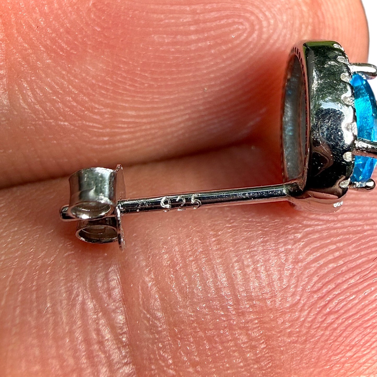 Blue Topaz CZ Stud Earrings in 925 Sterling Silver, 10x7mm Oval Halo