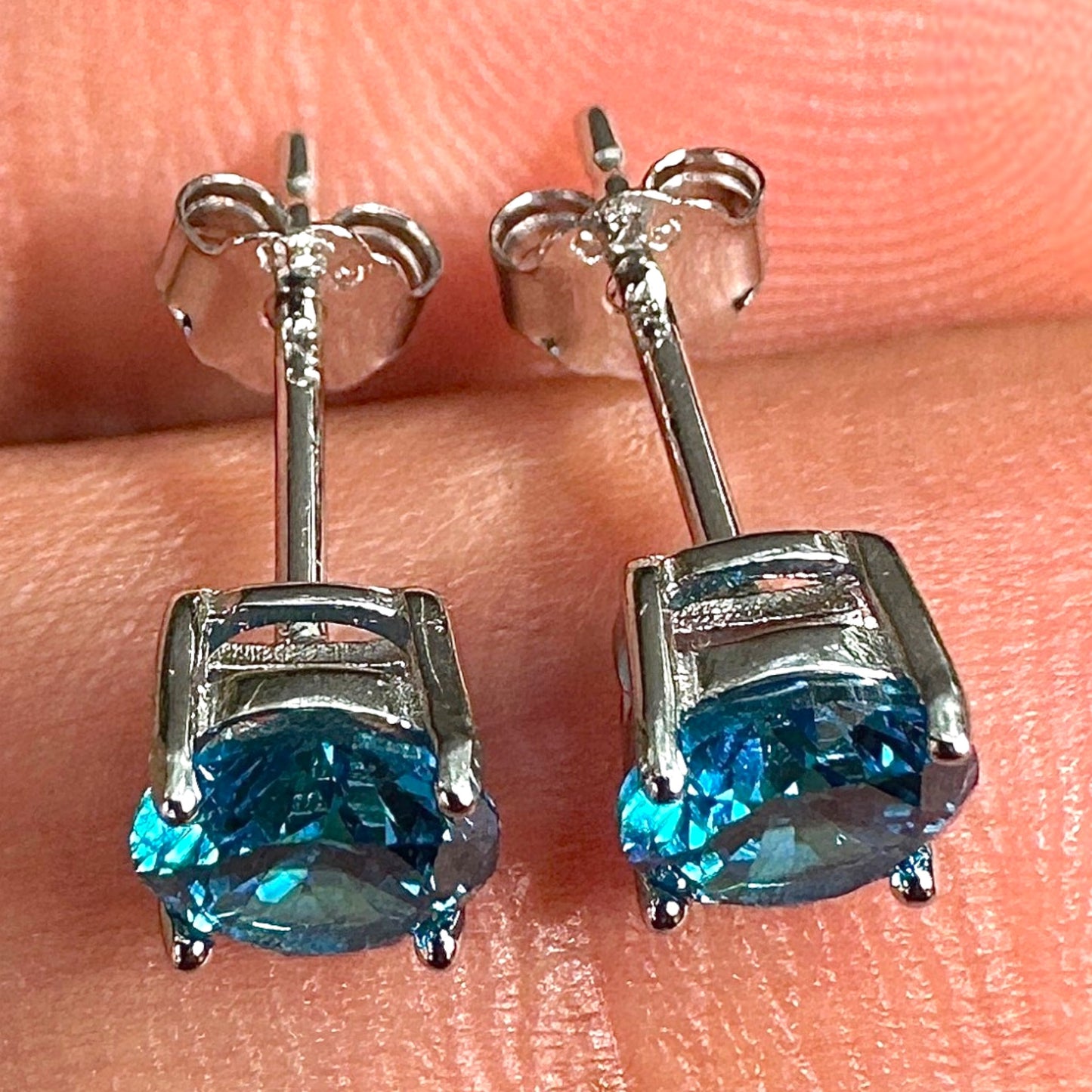 Heart Stud Earrings 5mm 925 Sterling Silver Blue CZ