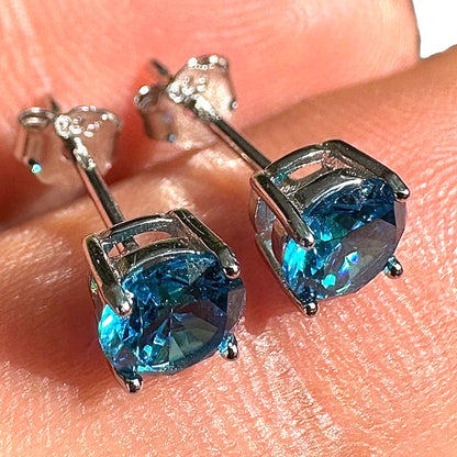 Heart Stud Earrings 5mm 925 Sterling Silver Blue CZ