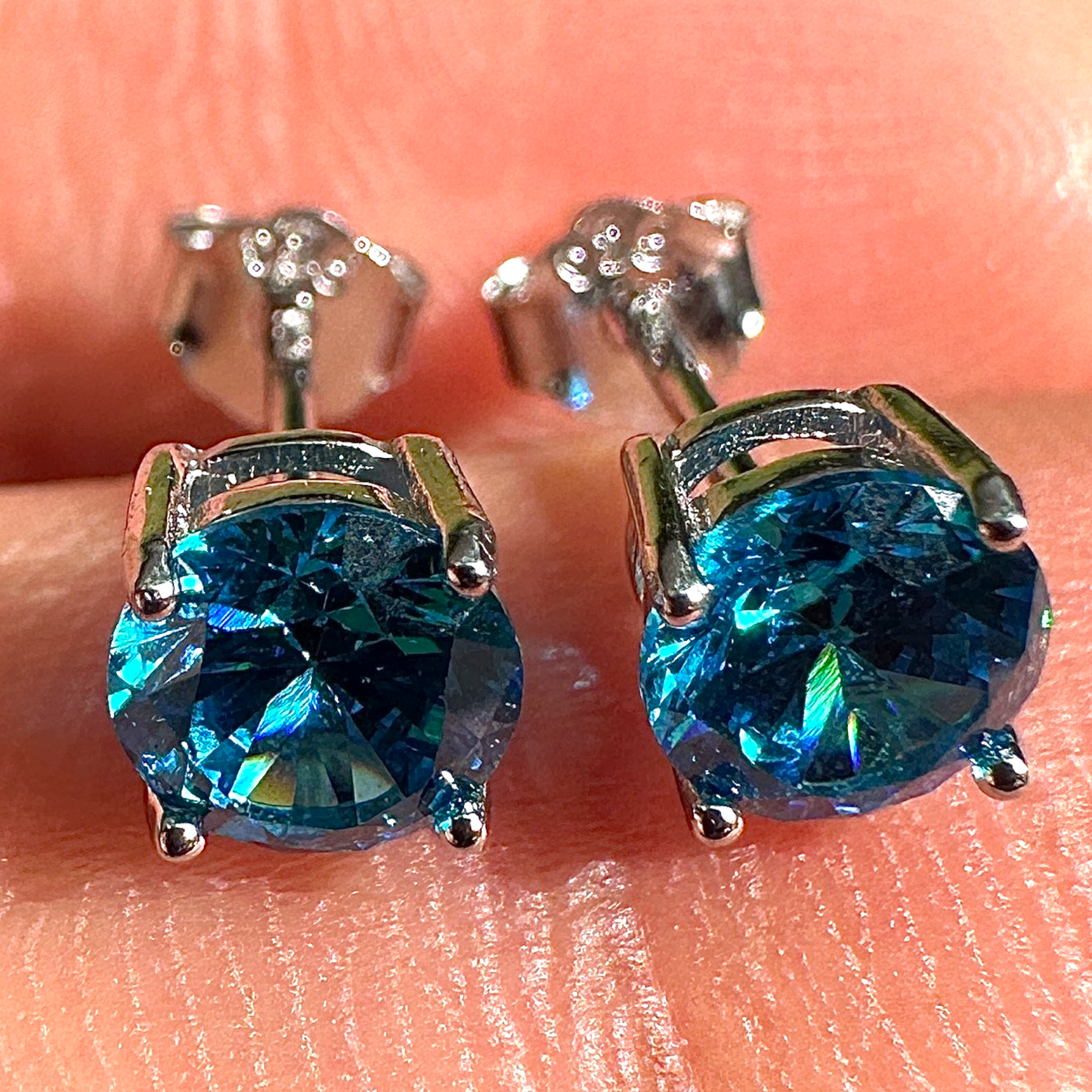 Heart Stud Earrings 5mm 925 Sterling Silver Blue CZ
