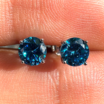 Heart Stud Earrings 5mm 925 Sterling Silver Blue CZ