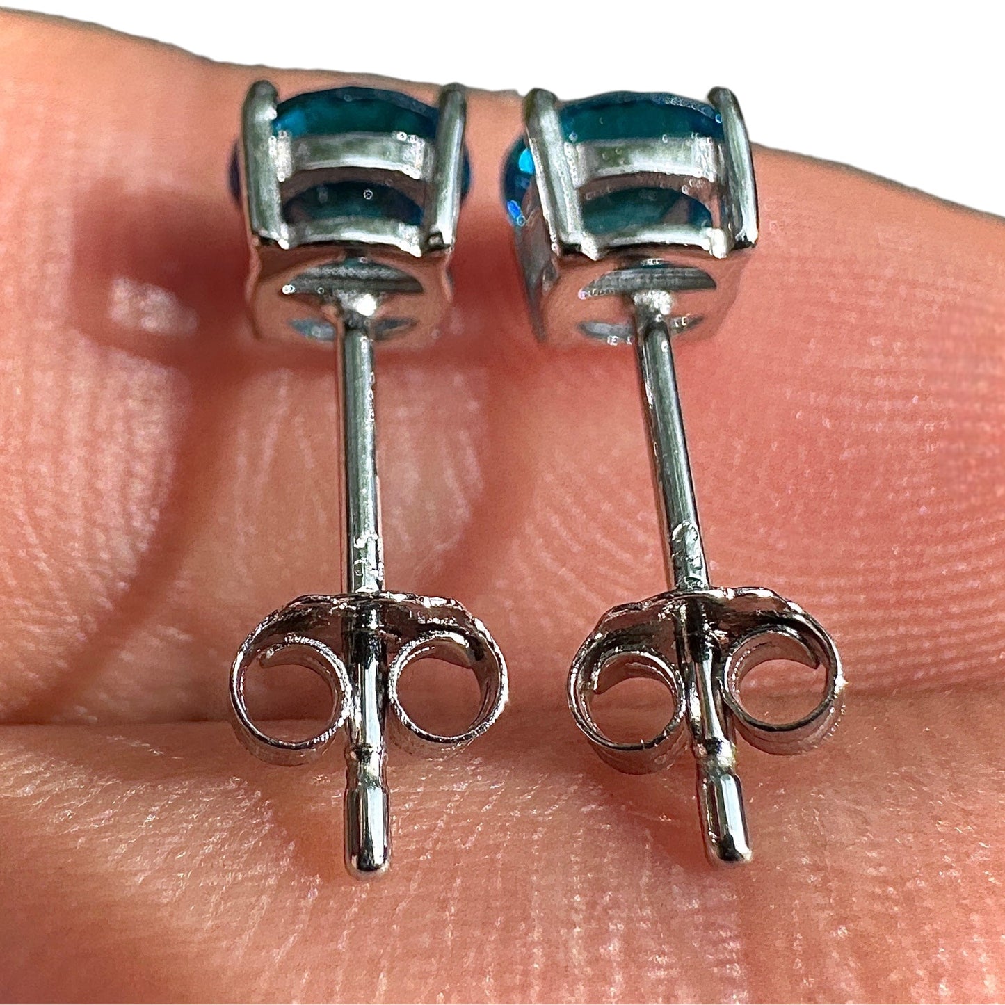 Heart Stud Earrings 5mm 925 Sterling Silver Blue CZ