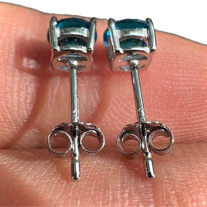 Heart Stud Earrings 5mm 925 Sterling Silver Blue CZ