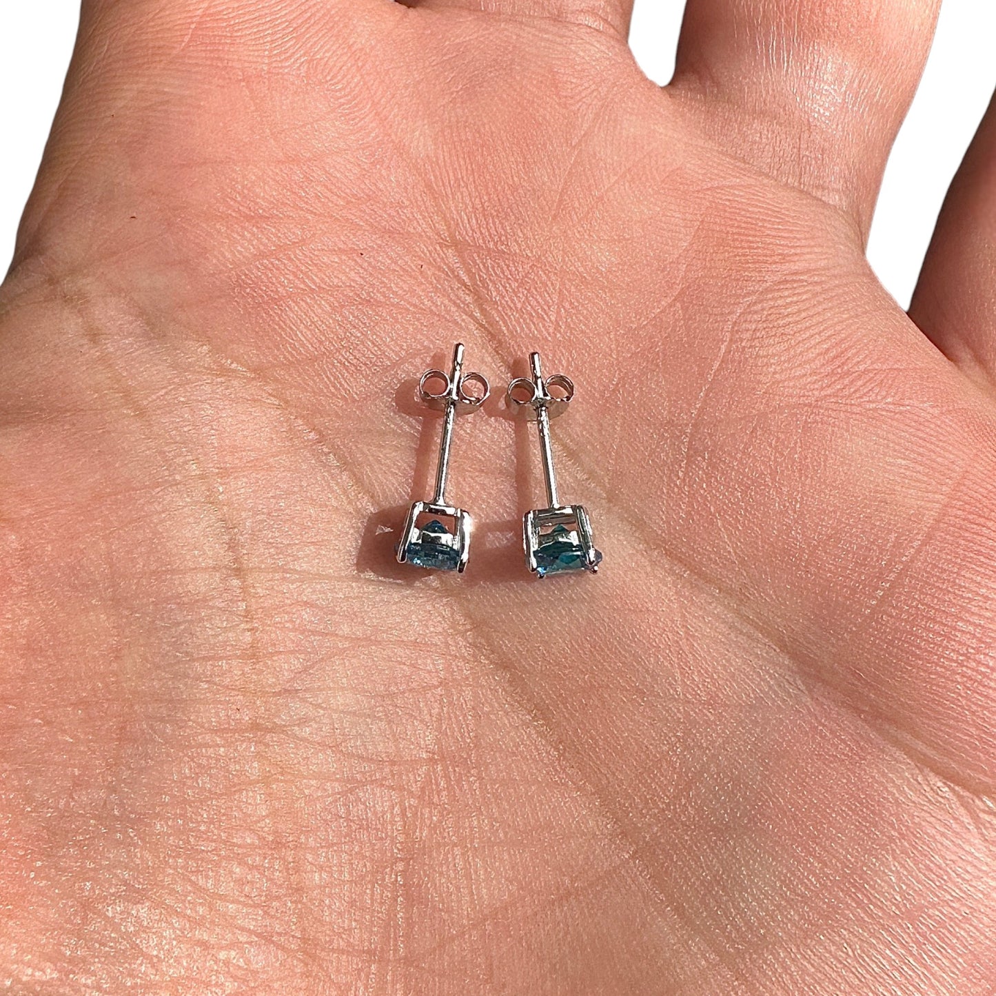 Heart Stud Earrings 5mm 925 Sterling Silver Blue CZ