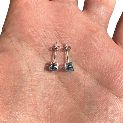 Heart Stud Earrings 5mm 925 Sterling Silver Blue CZ