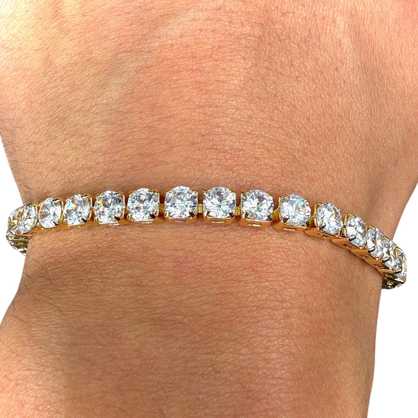 Tennis Bracelet 7.5 Inch Gold Tone Clear Zircon