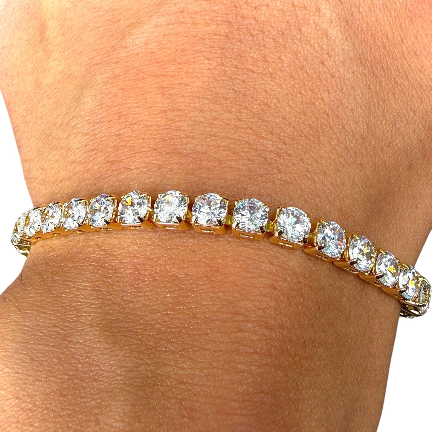 Tennis Bracelet 7.5 Inch Gold Tone Clear Zircon