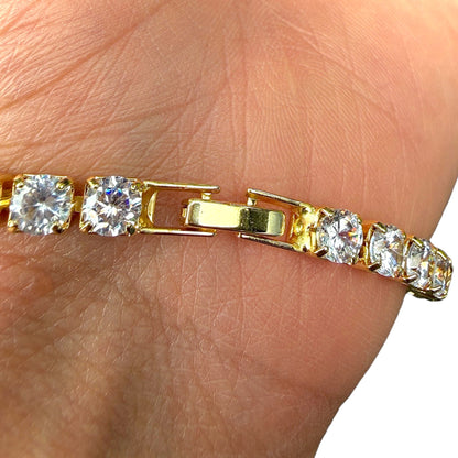 Tennis Bracelet 7.5 Inch Gold Tone Clear Zircon