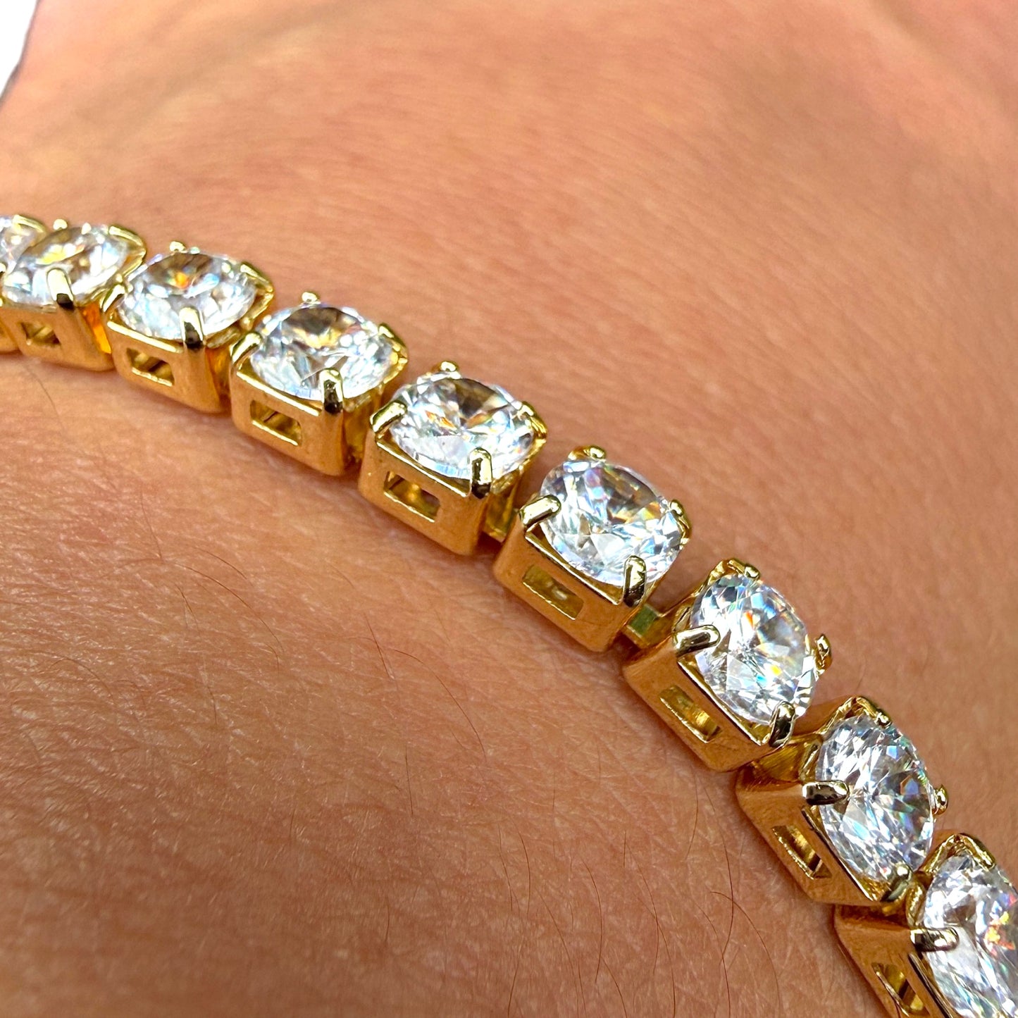 Tennis Bracelet 7.5 Inch Gold Tone Clear Zircon