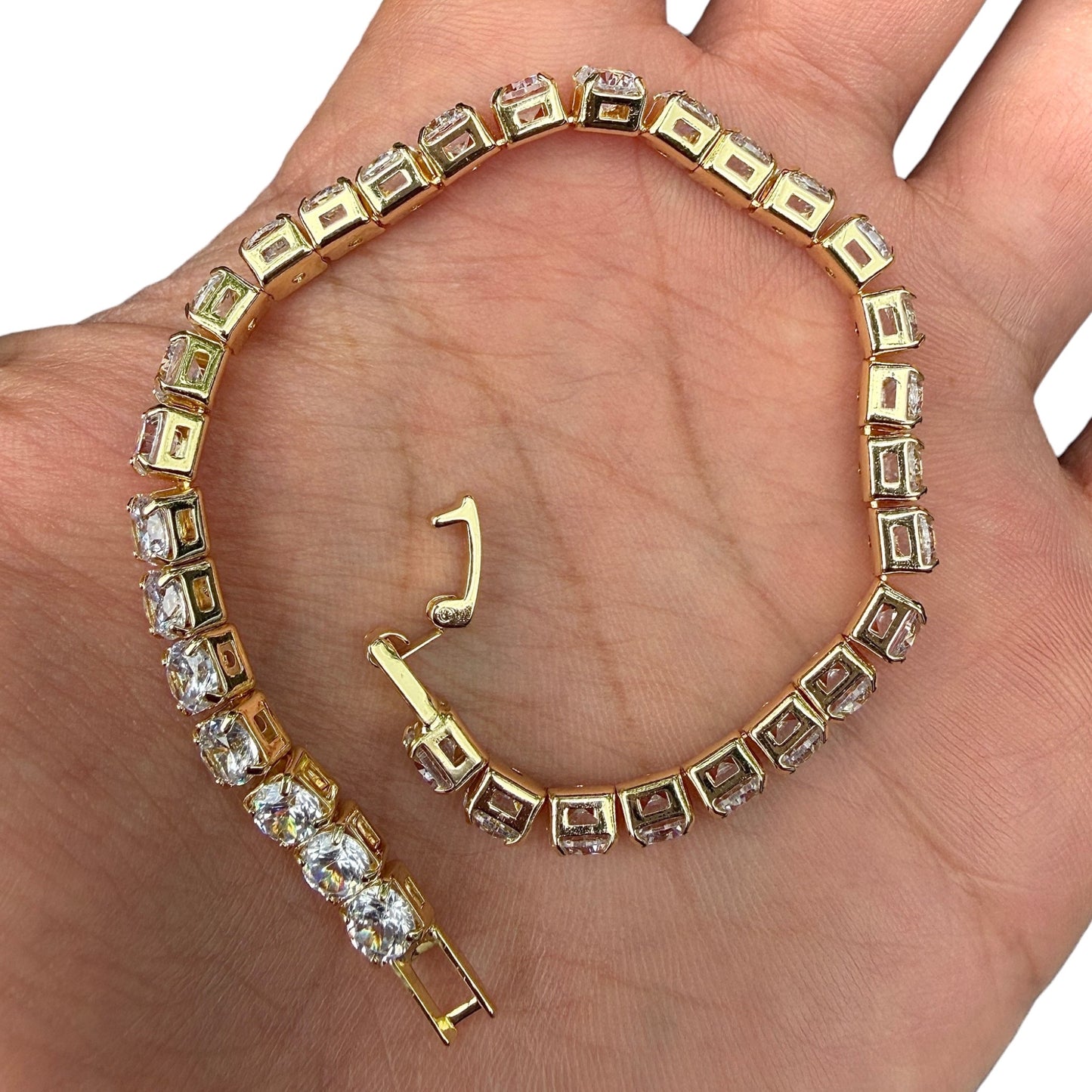 Tennis Bracelet 7.5 Inch Gold Tone Clear Zircon