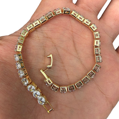 Tennis Bracelet 7.5 Inch Gold Tone Clear Zircon