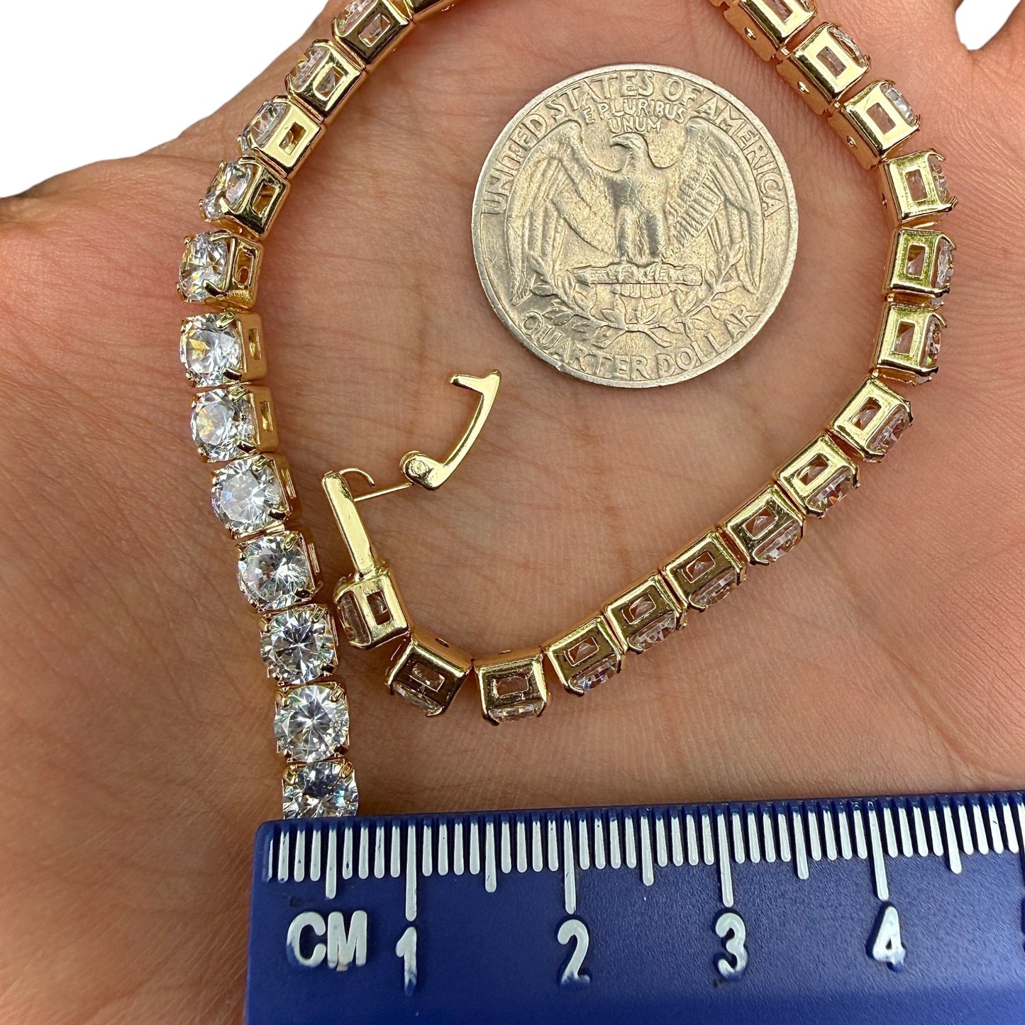 Tennis Bracelet 7.5 Inch Gold Tone Clear Zircon