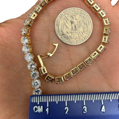 Tennis Bracelet 7.5 Inch Gold Tone Clear Zircon