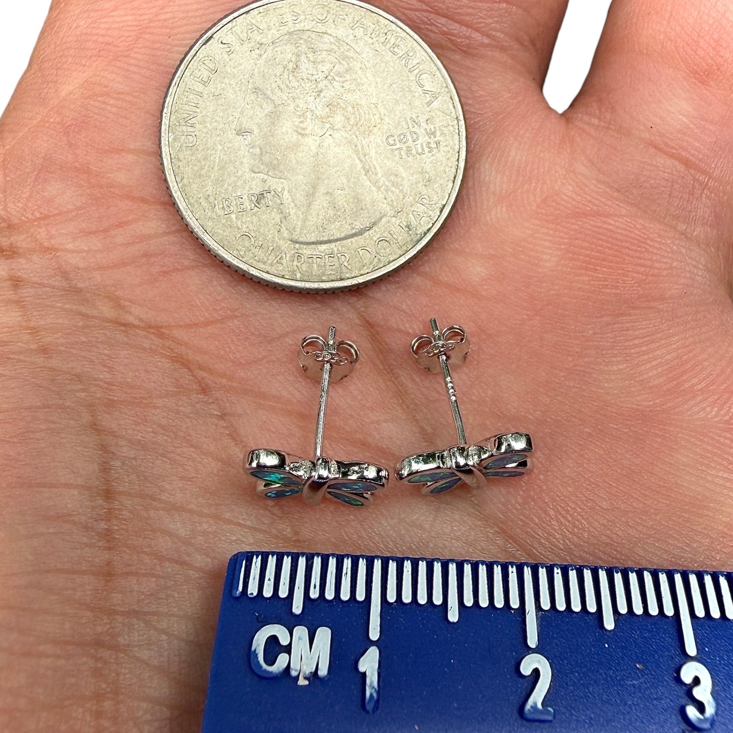 Butterfly Stud Earrings in 925 Sterling Silver with Blue Lab Opal