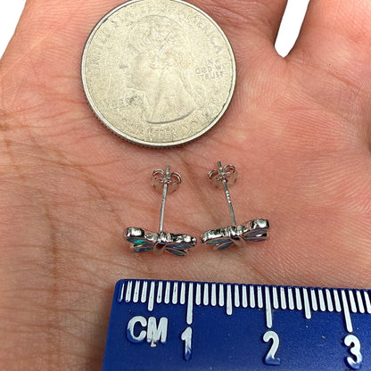 Butterfly Stud Earrings in 925 Sterling Silver with Blue Lab Opal