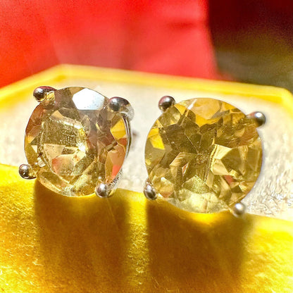 925 Sterling Silver Citrine Stud Earrings for Women 6mm 2.00 ct - leoshopdeals