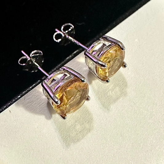 925 Sterling Silver Citrine Stud Earrings for Women 6mm 2.00 ct - leoshopdeals