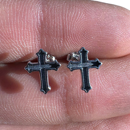 Sterling Silver Cross Stud Earrings 5.5mm Oxidized
