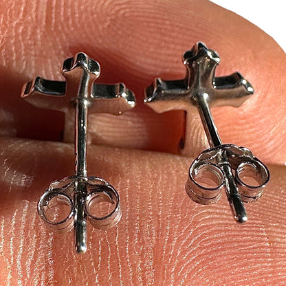 Sterling Silver Cross Stud Earrings 5.5mm Oxidized