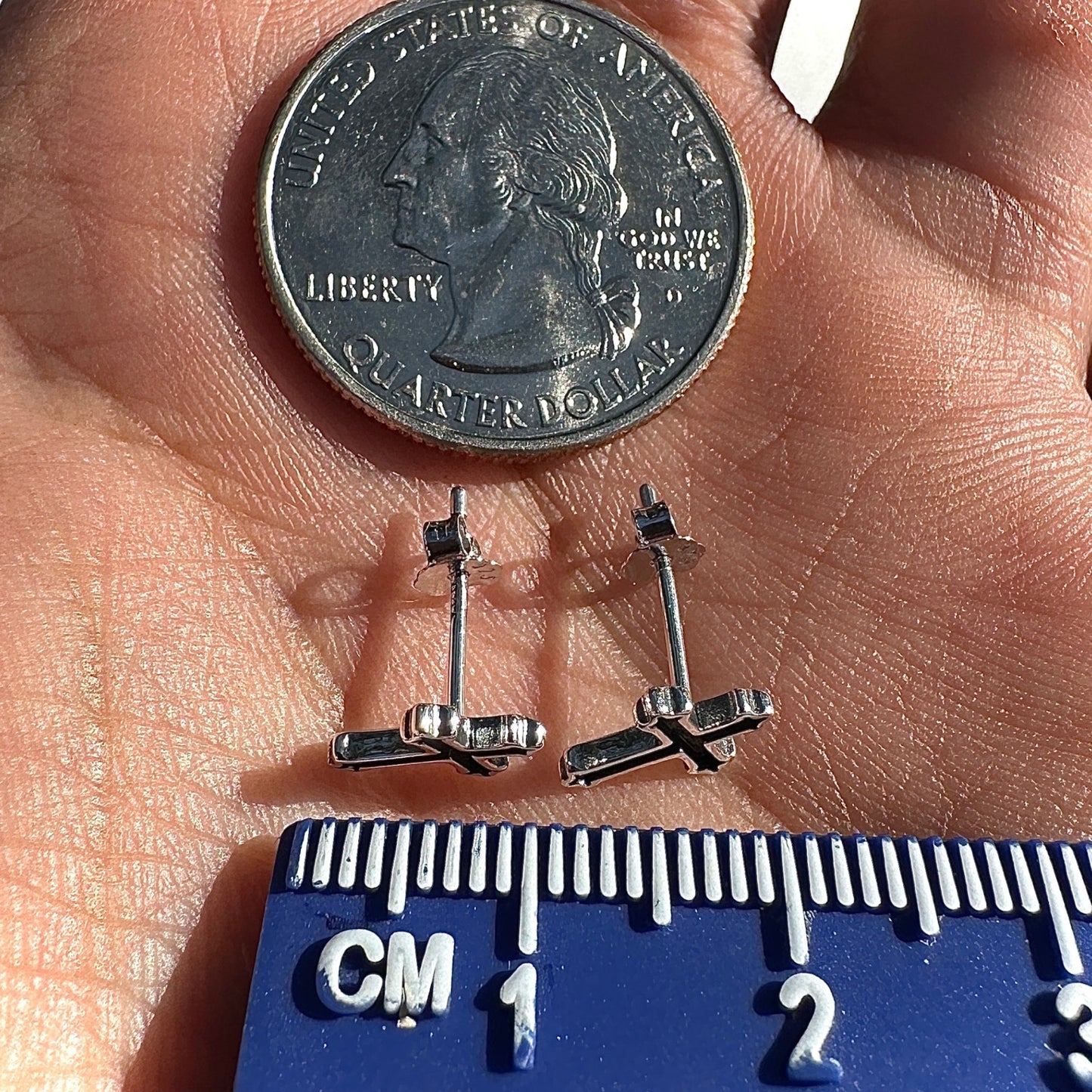 Sterling Silver Cross Stud Earrings 5.5mm Oxidized