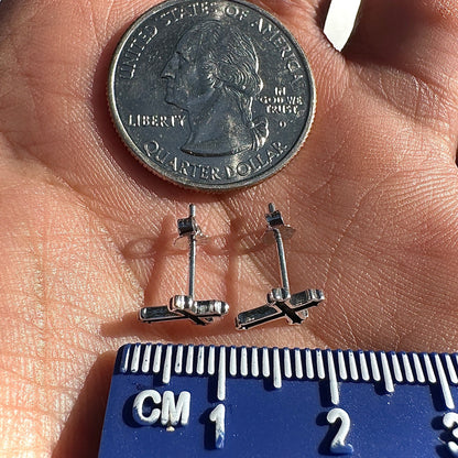 Sterling Silver Cross Stud Earrings 5.5mm Oxidized