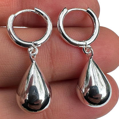 Sterling Silver Teardrop Hoop Earrings 925 Huggie Drops