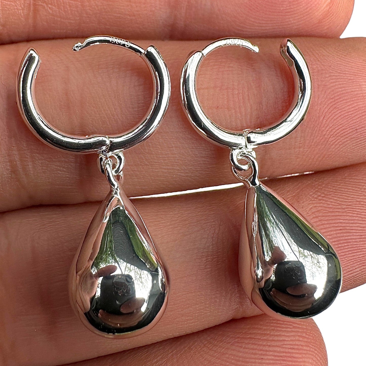 Sterling Silver Teardrop Hoop Earrings 925 Huggie Drops
