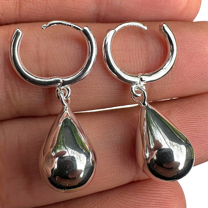 Sterling Silver Teardrop Hoop Earrings 925 Huggie Drops