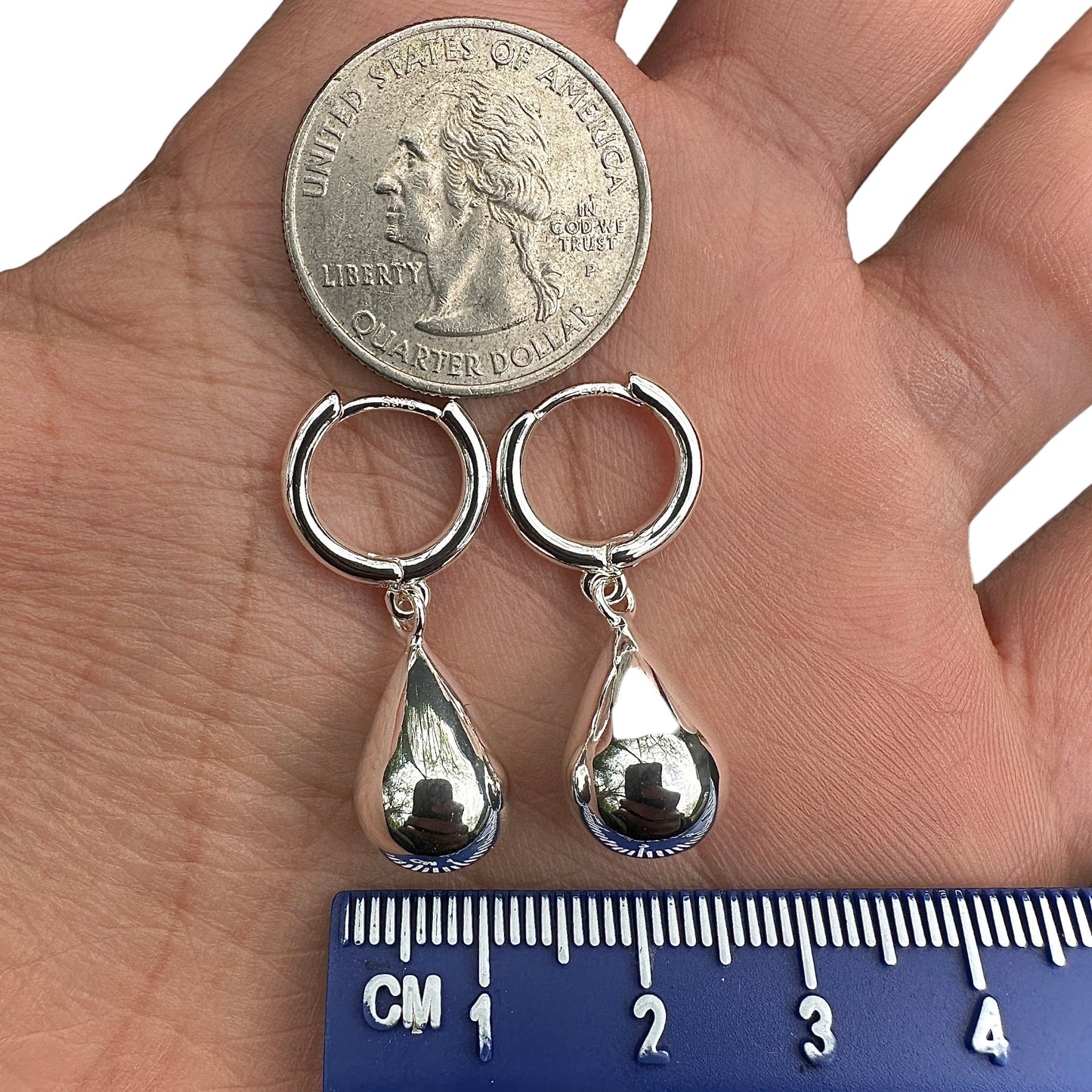 Sterling Silver Teardrop Hoop Earrings 925 Huggie Drops