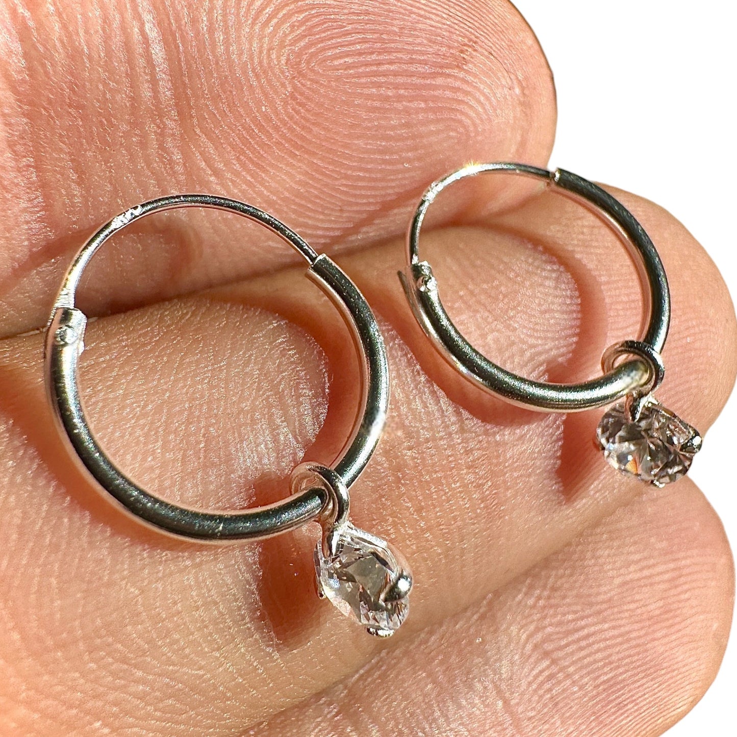 Sterling Silver CZ Hoop Earrings 12mm Small Dangle Hoops