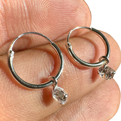 Sterling Silver CZ Hoop Earrings 12mm Small Dangle Hoops
