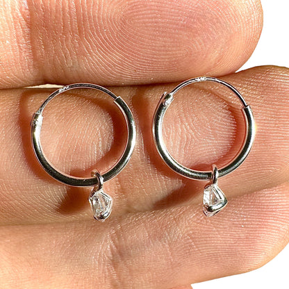 Sterling Silver CZ Hoop Earrings 12mm Small Dangle Hoops