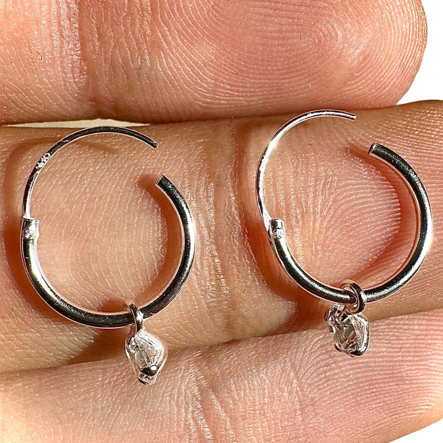 Sterling Silver CZ Hoop Earrings 12mm Small Dangle Hoops
