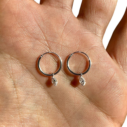 Sterling Silver CZ Hoop Earrings 12mm Small Dangle Hoops