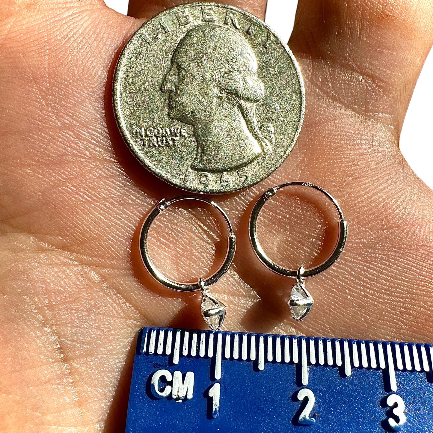 Sterling Silver CZ Hoop Earrings 12mm Small Dangle Hoops