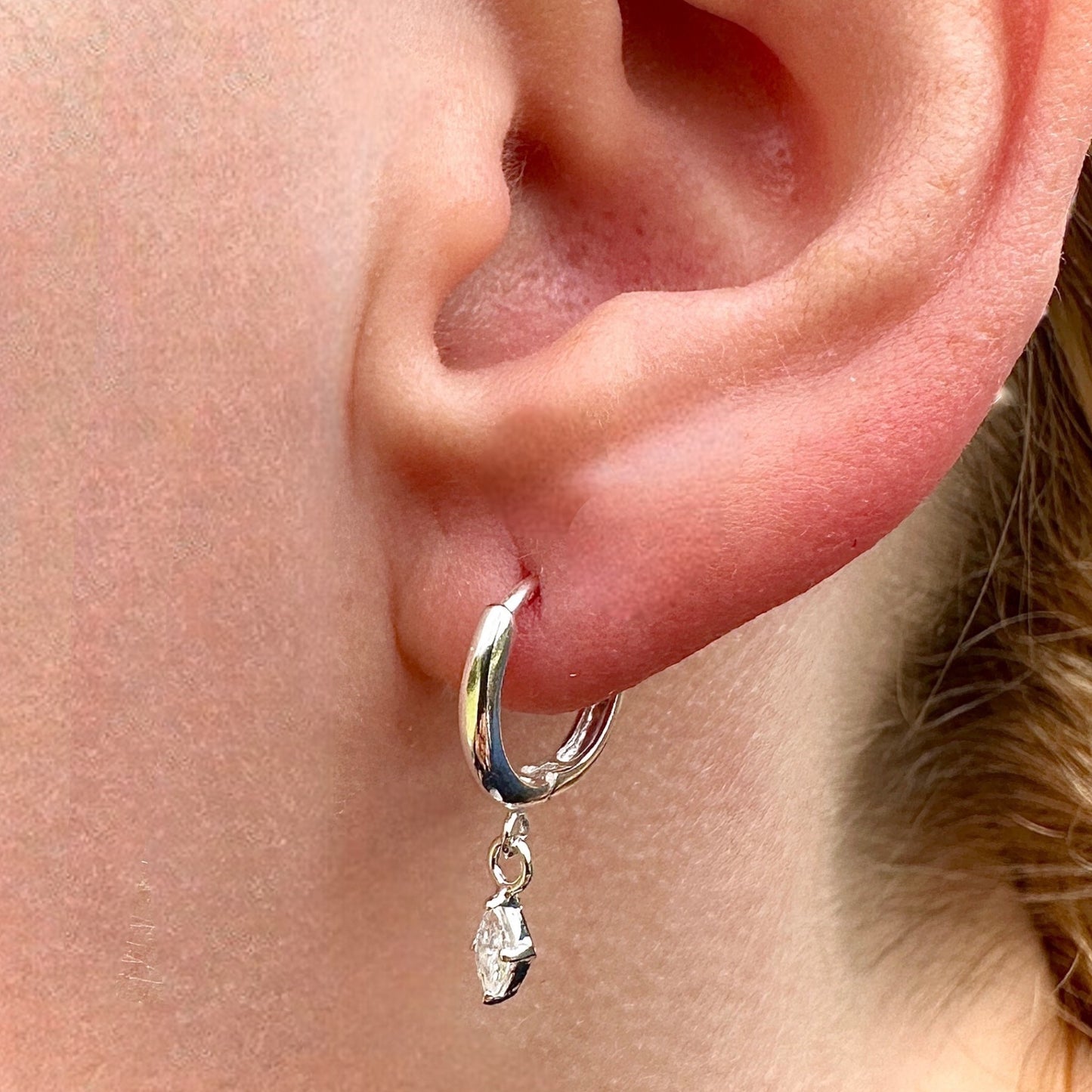 Beautiful Sterling Silver Huggie Hoop Earrings – Marquise CZ Drop Dangle
