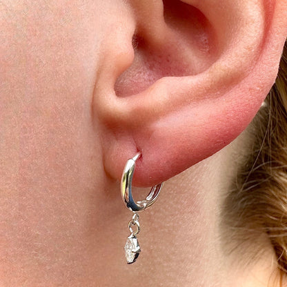 Beautiful Sterling Silver Huggie Hoop Earrings – Marquise CZ Drop Dangle