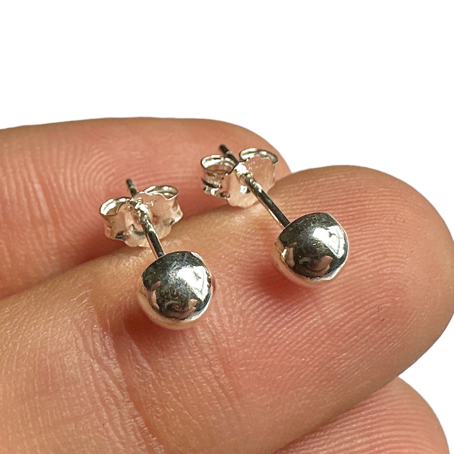 925 Sterling Silver Stud Earrings — 5mm Half Ball Dome High Polish