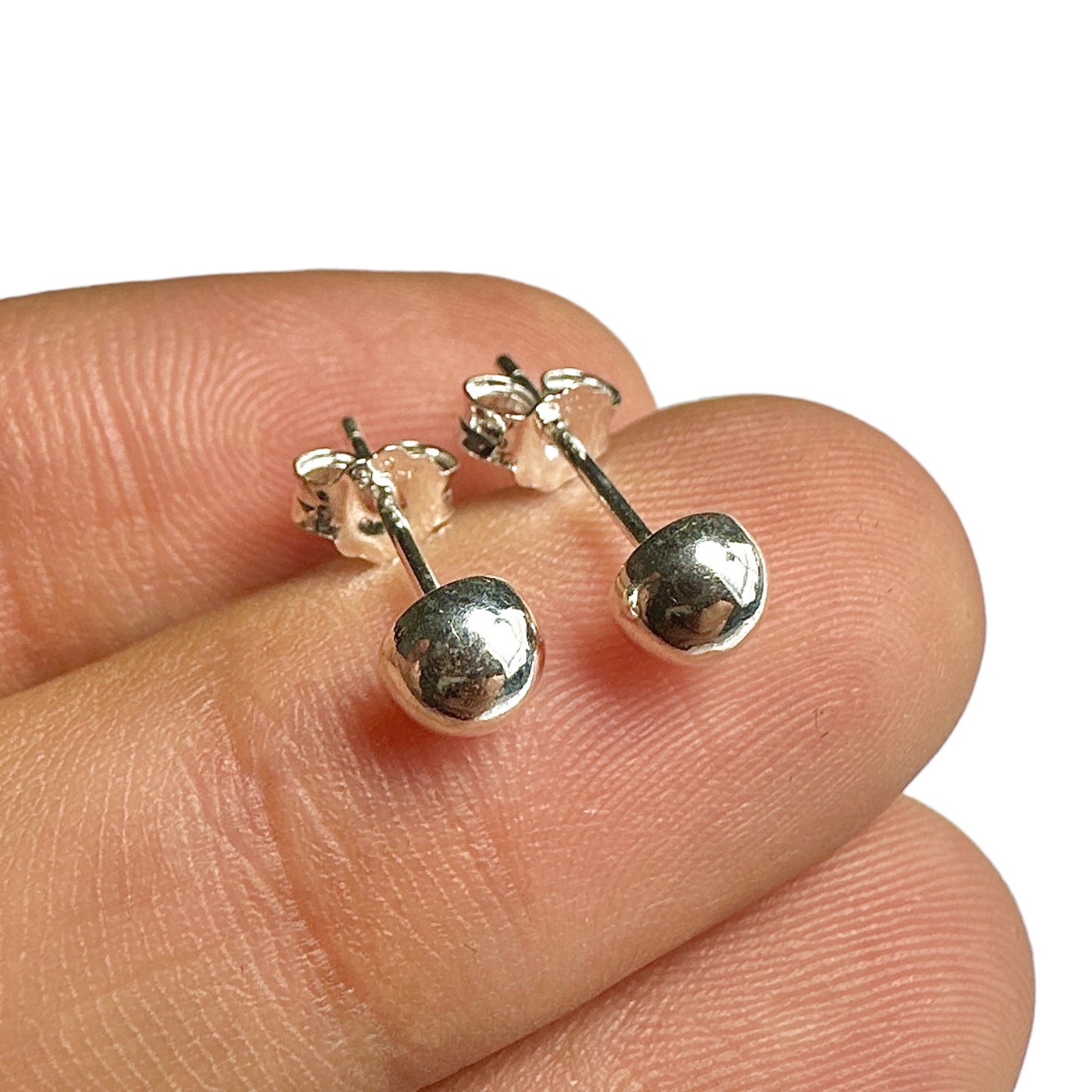 925 Sterling Silver Stud Earrings — 5mm Half Ball Dome High Polish