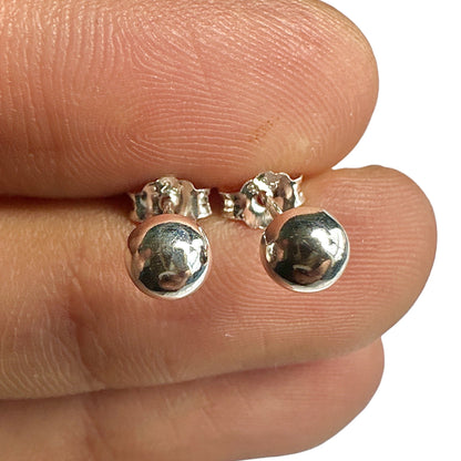 925 Sterling Silver Stud Earrings — 5mm Half Ball Dome High Polish