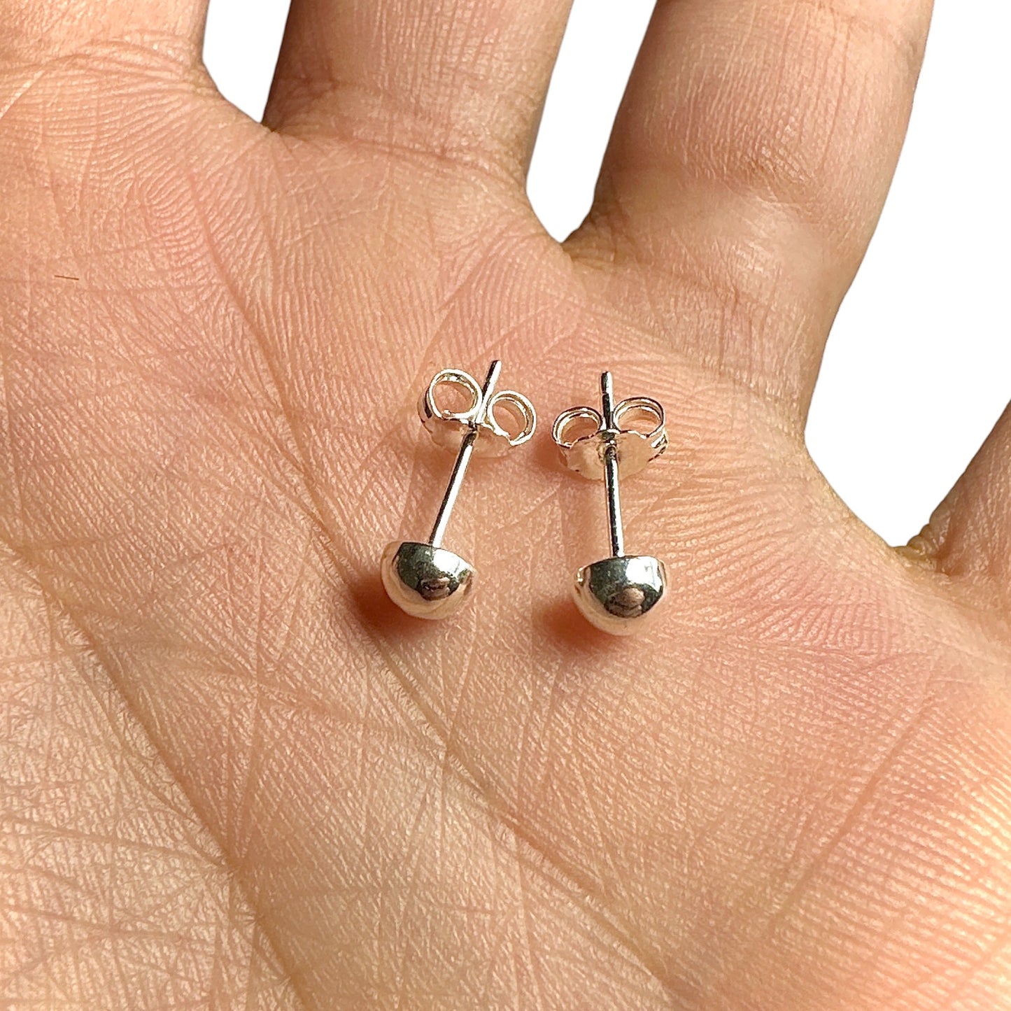 925 Sterling Silver Stud Earrings — 5mm Half Ball Dome High Polish