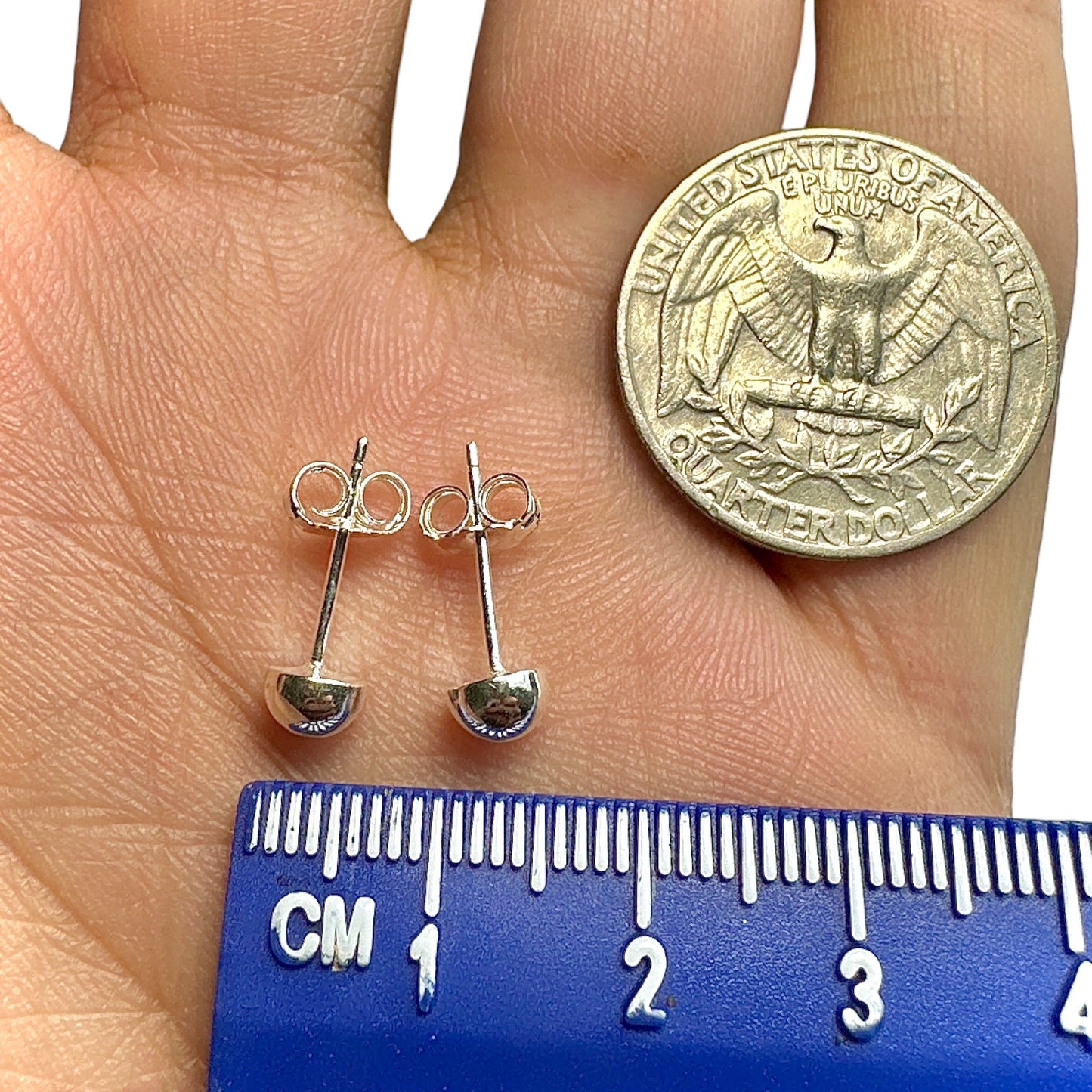 925 Sterling Silver Stud Earrings — 5mm Half Ball Dome High Polish