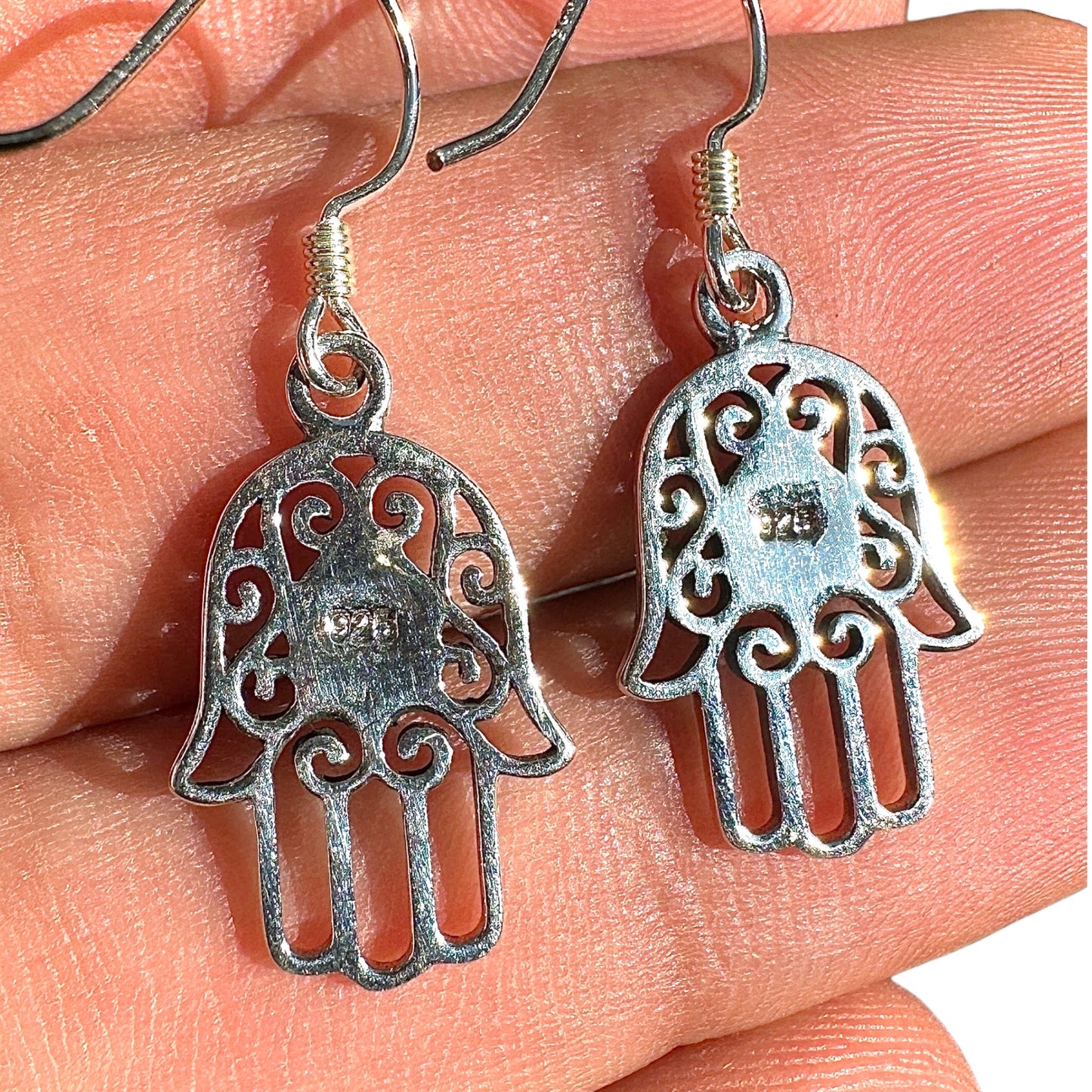 Sterling Silver Hamsa Earrings 15mm Turquoise Drops