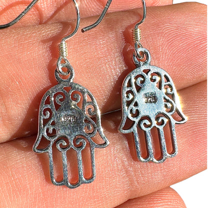 Sterling Silver Hamsa Earrings 15mm Turquoise Drops