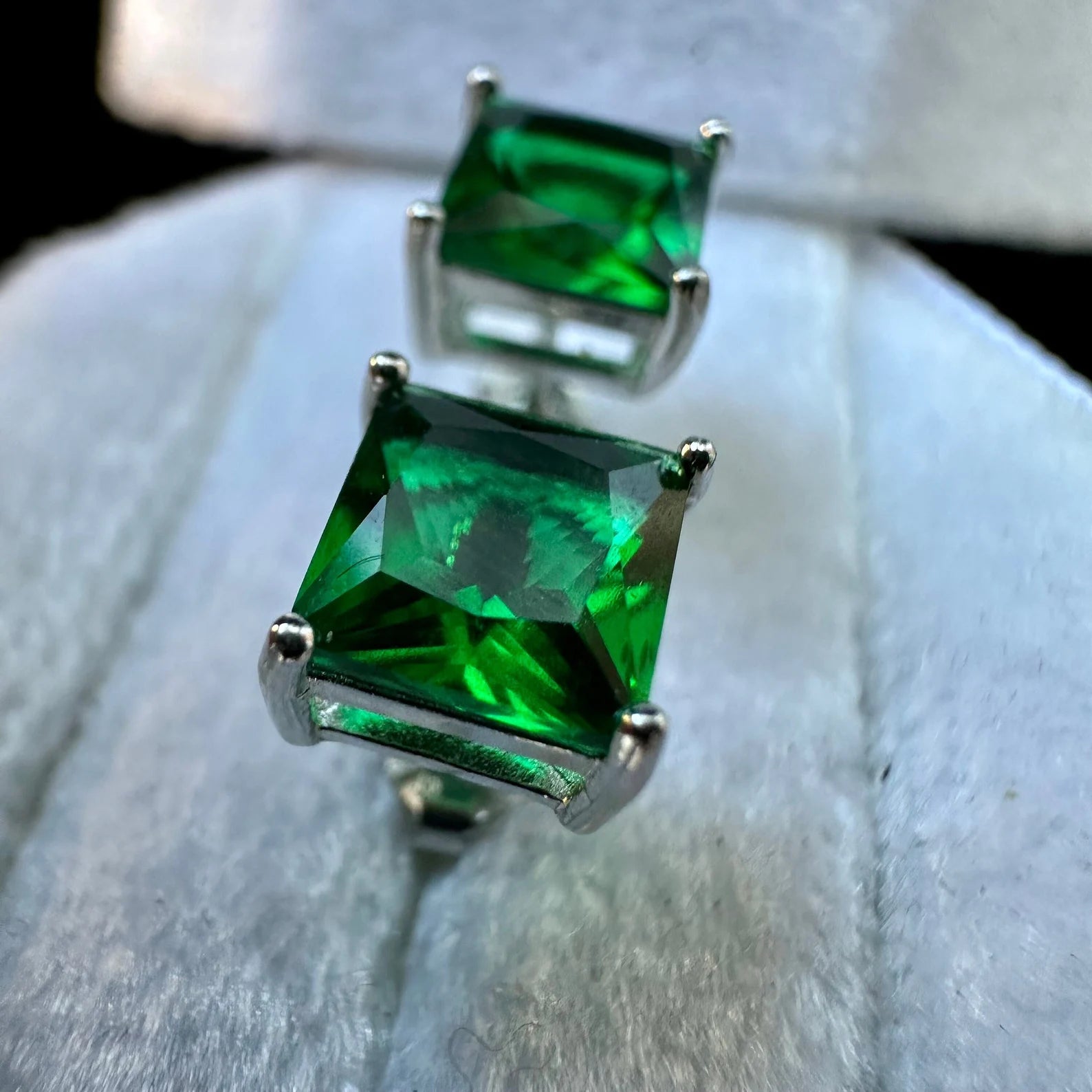 Princess Cut Emerald CZ Sterling Silver 925 Stud Earrings for Women - leoshopdeals