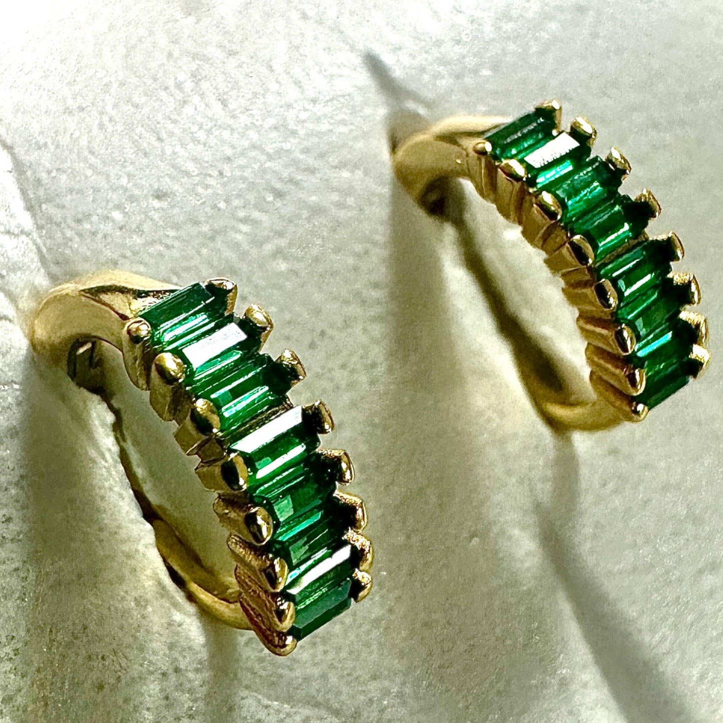 Emerald CZ Huggie Earrings Gold Plated 925 Sterling Silver